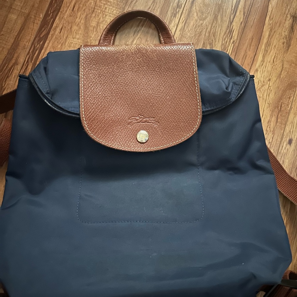 Longchamp Navy and Brown Le Pliage Backpack